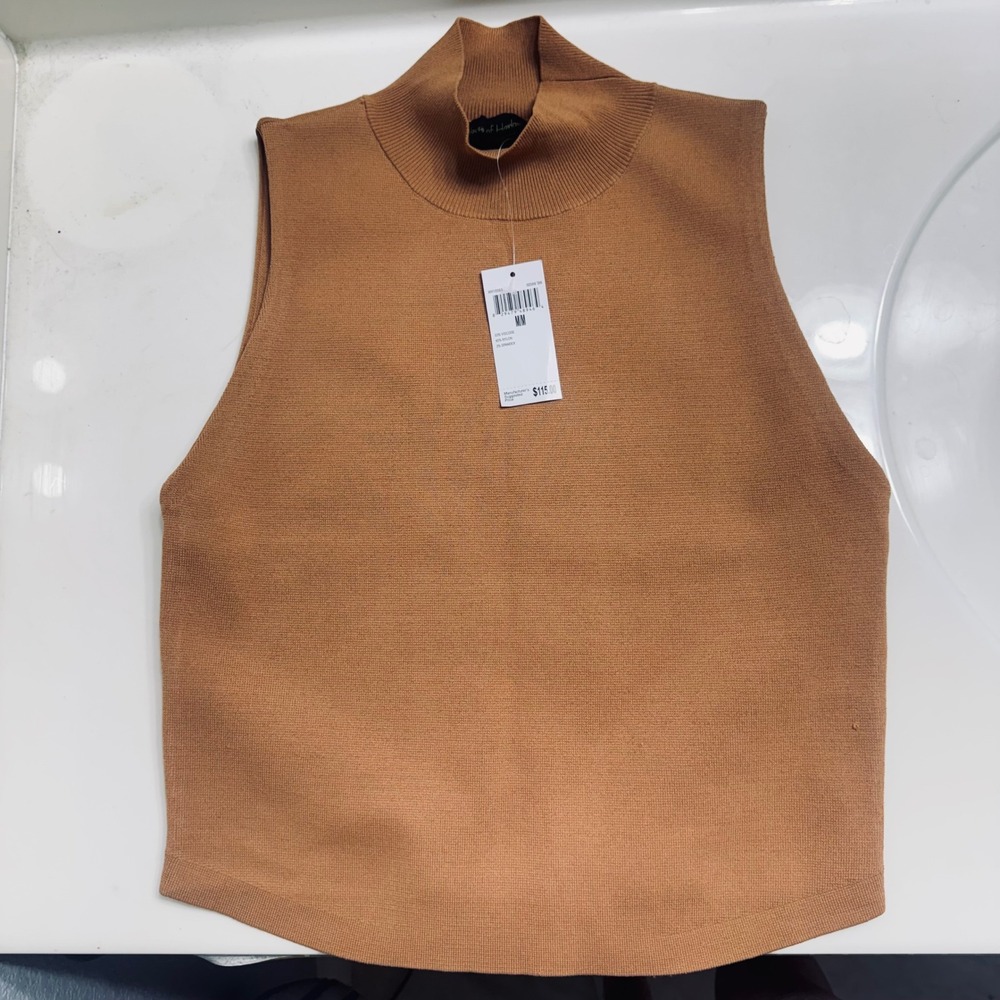 NWT House of Harlow 1960 Womens Indian Tan Mock Neck Sleeveless Knit Medium $115